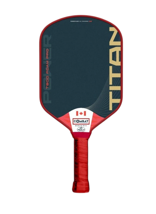 Pickleshop Combat Titan Foam Pro pickleball paddle with T800 raw carbon surface, red trim, and foam power core.