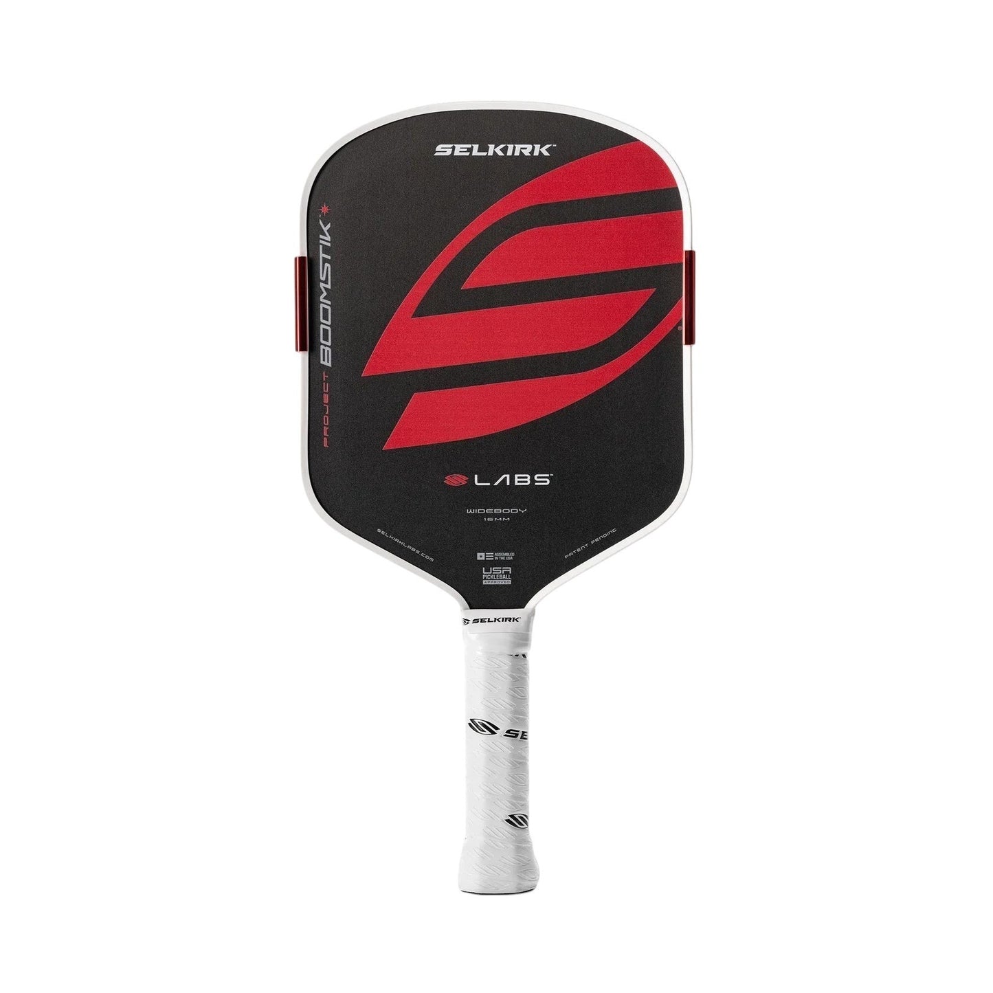 Pickleshop Selkirk Labs Project Boomstick widebody pickleball paddle with black and red carbon fiber face