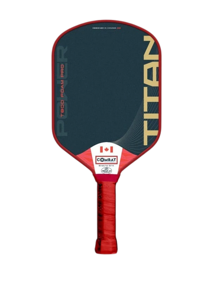 Pickleshop Combat Titan Foam Pro pickleball paddle with T800 raw carbon surface, red trim, and foam power core.