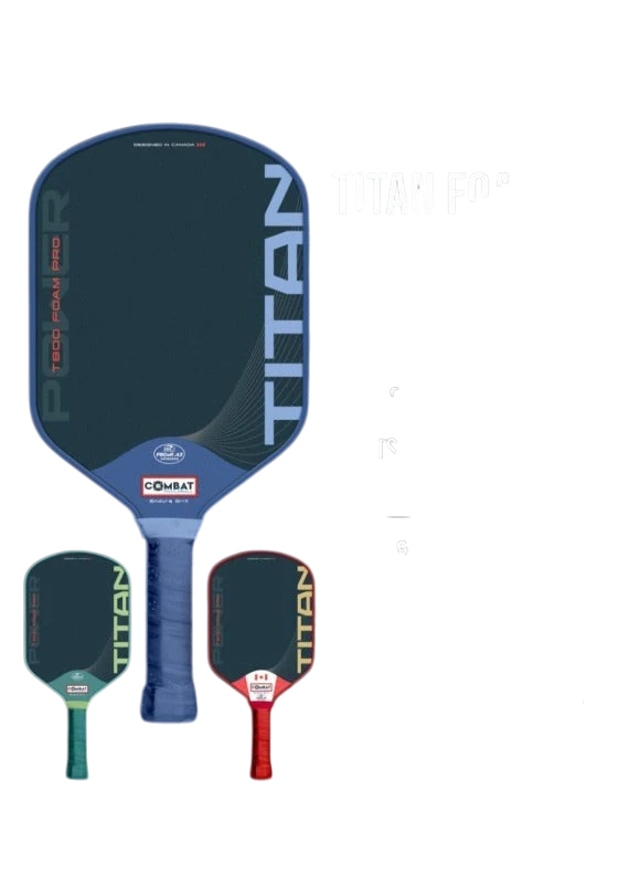 Pickleshop Combat Titan Foam Pro pickleball paddles in blue, green, and red with T800 raw carbon surface and foam core.