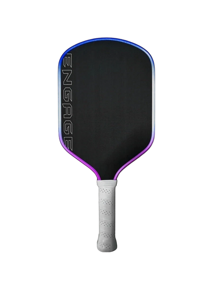 Pickleshop Engage Alpha PRO Gen4 pickleball paddle with raw carbon fiber surface and purple/blue edge.