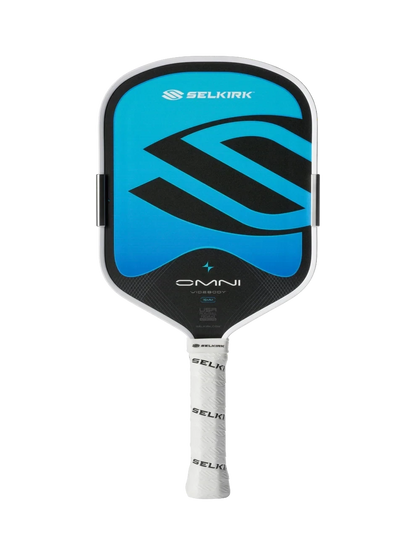 Selkirk Omni widebody pickleball paddle in blue and black with white grip, available at Pickleshop